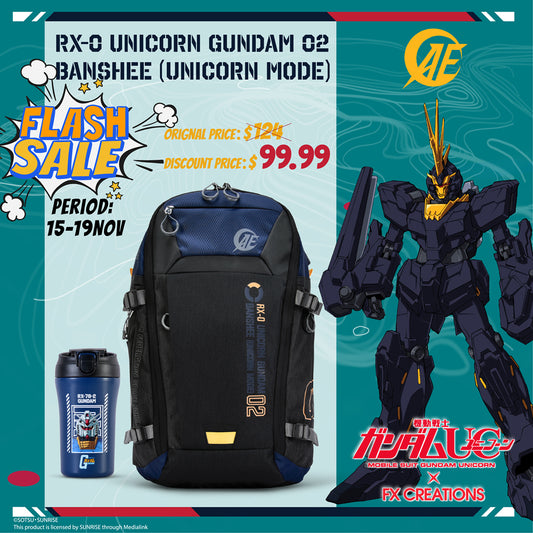 RX-0 Unicorn Gundam 02 Banshee Backpack & VACUUM INSULATED BOTTLE Bundle